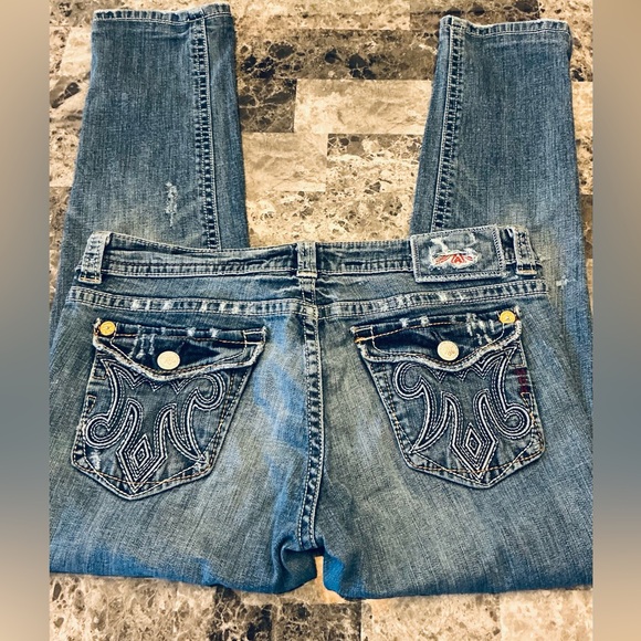 Mek Denim Denim - BUCKLE MEK OAXACA Low Rise Western Grunge Straight Leg Jean Unique Womans SZ 31